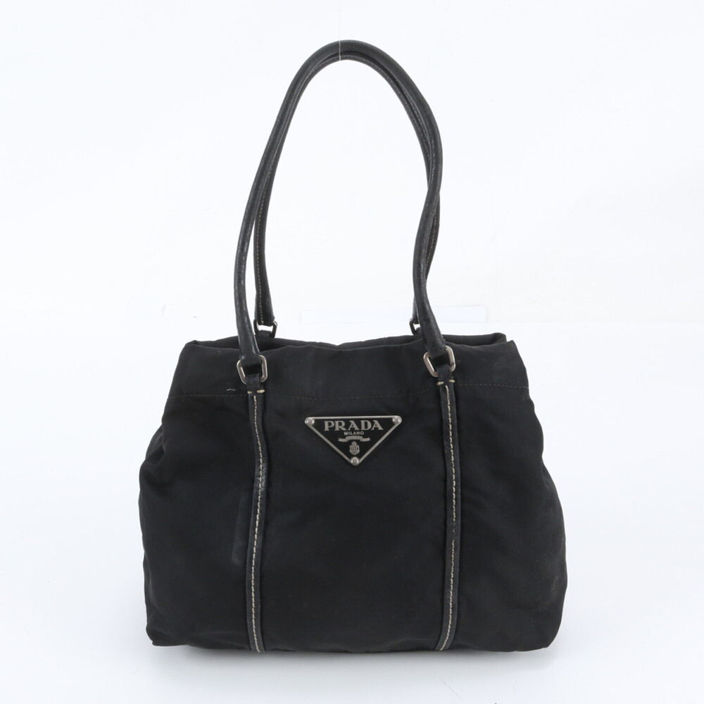 Prada Tessuto Nylon Triangle Logo Leather Tote Bag Shoulder for Women (with w...